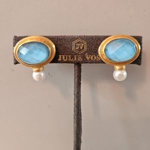 Julie Vos New Pacific Blue and Pearl  Simone Stud Earrings & Suede Pouch!